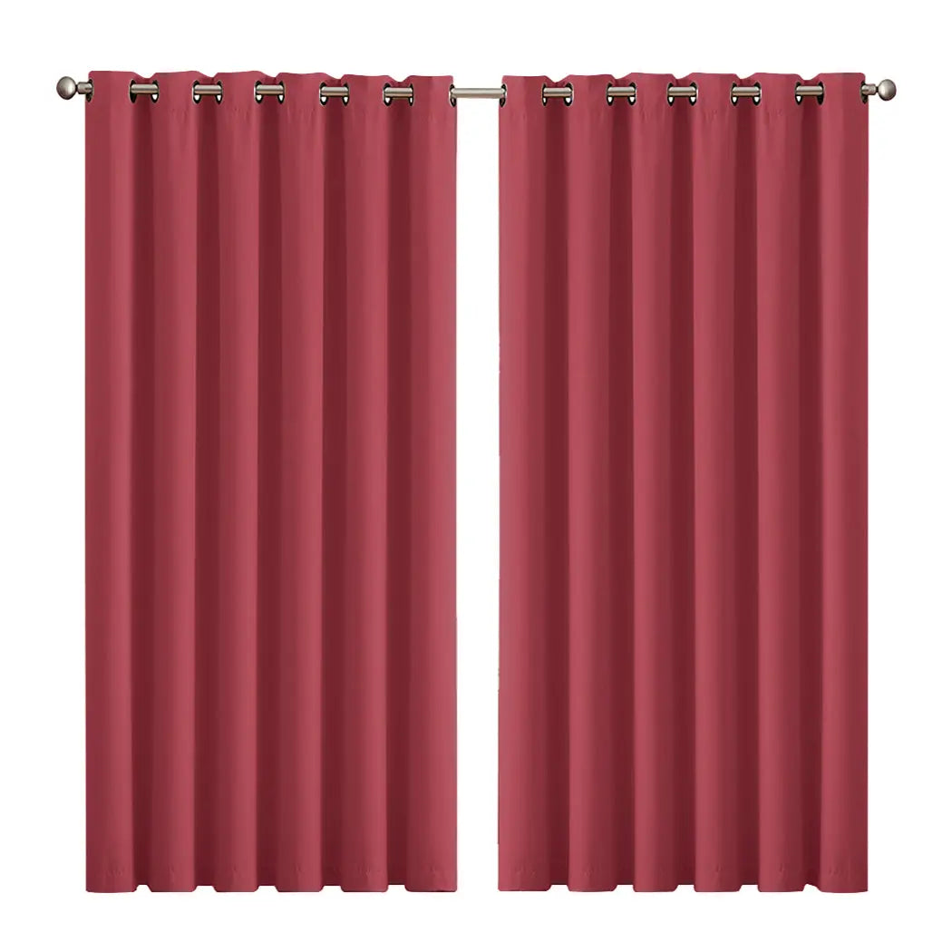 2x Blockout Curtains Panels 3 Layers Eyelet Room Darkening 240x230cm Burgundy Deals499