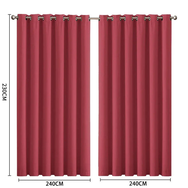 2x Blockout Curtains Panels 3 Layers Eyelet Room Darkening 240x230cm Burgundy Deals499