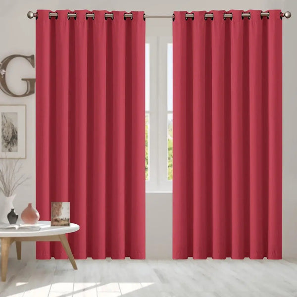 2x Blockout Curtains Panels 3 Layers Eyelet Room Darkening 240x230cm Burgundy Deals499