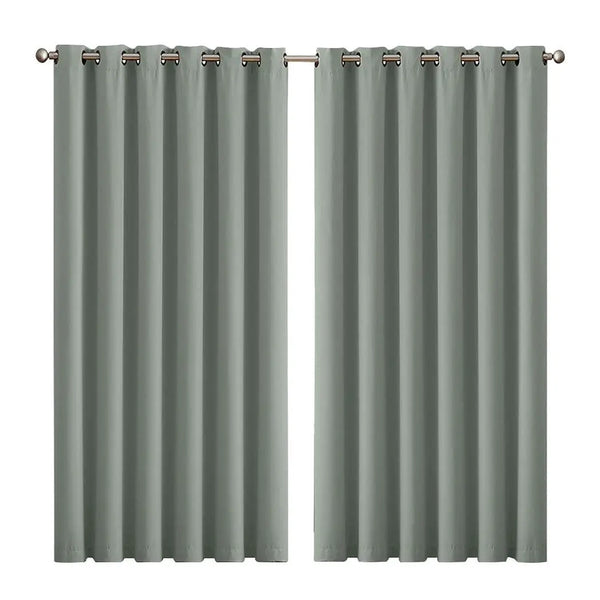 2x Blockout Curtains Panels 3 Layers Eyelet Room Darkening 240x230cm Grey Deals499