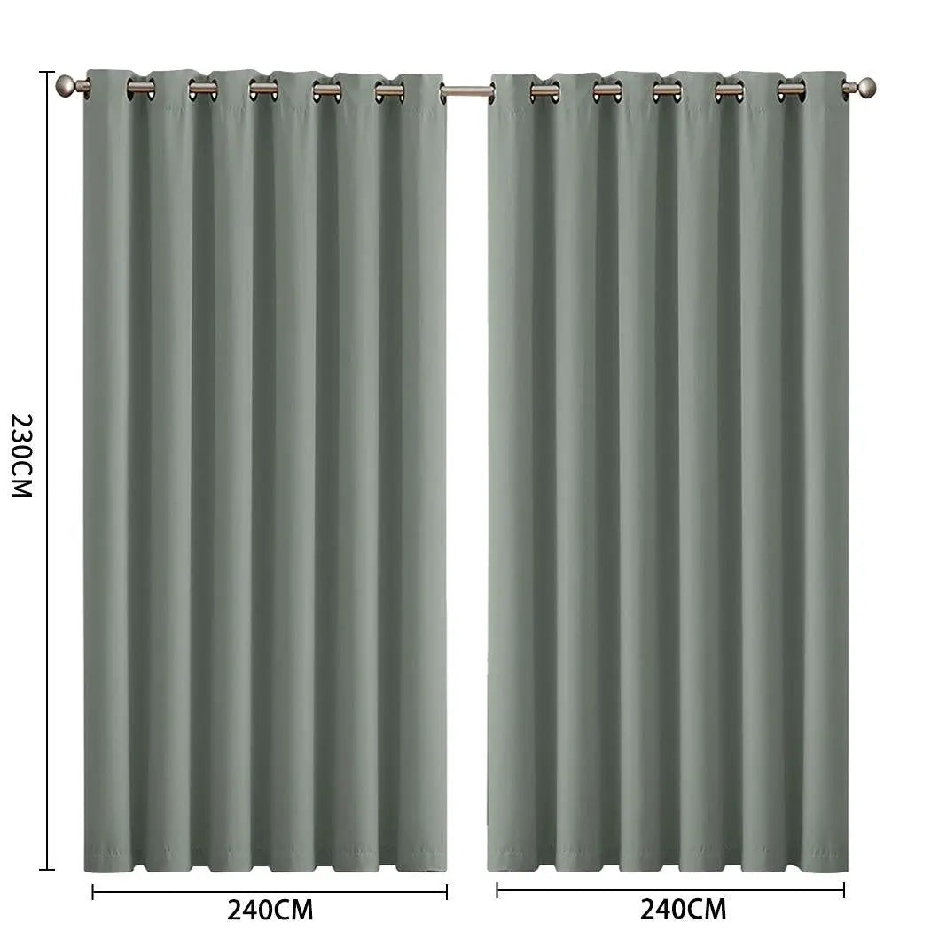 2x Blockout Curtains Panels 3 Layers Eyelet Room Darkening 240x230cm Grey Deals499
