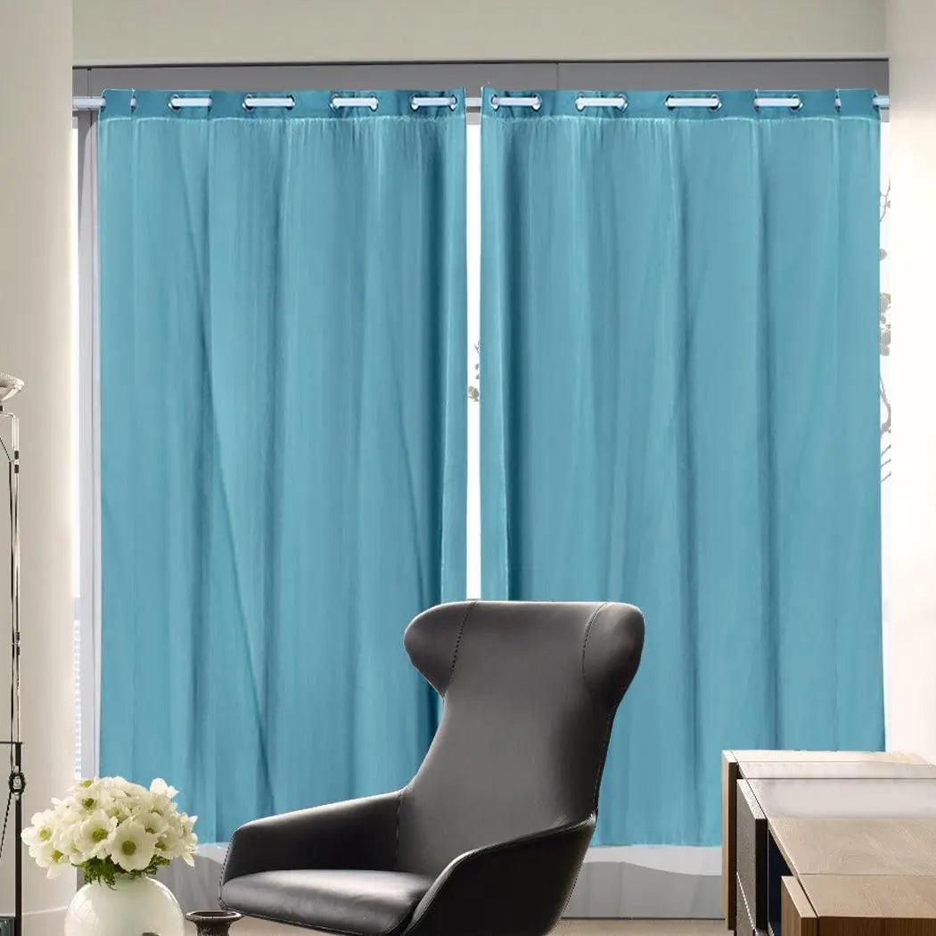 2x Blockout Curtains Panels 3 Layers with Gauze Darkening 180x230cm Turquoise Deals499