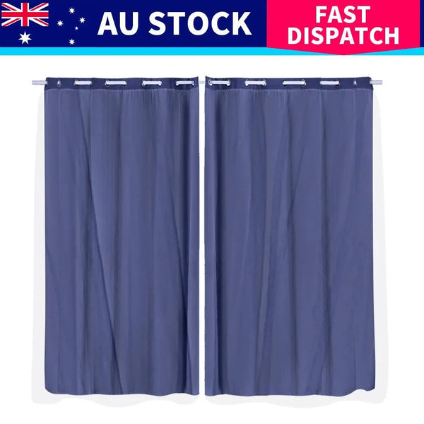 2x Blockout Curtains Panels 3 Layers with Gauze Room Darkening 180x213cm Navy Deals499
