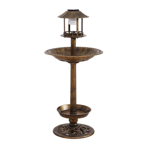 2x Ornamental  Garden Decor Bird Bath Feeding Station Food Feeder Solar Light Deals499