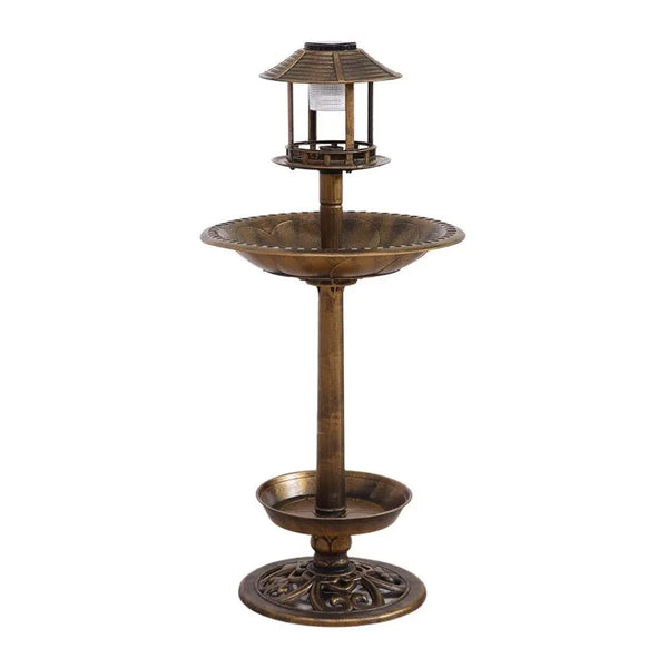 2x Ornamental  Garden Decor Bird Bath Feeding Station Food Feeder Solar Light Deals499