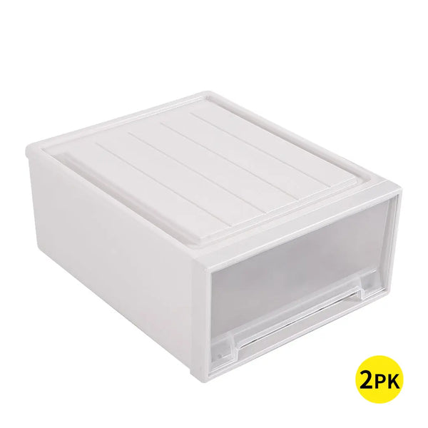 2x Plastic Wide Drawer Shoes Storage Boxes Stackable Clothes Kids Toys Organiser Deals499