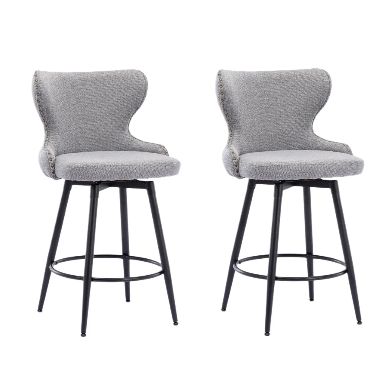 2x Swivel Bar Stools Tufted Counter Chairs with Stud Trim and Metal Base-Dark Grey Deals499