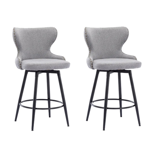 2x Swivel Bar Stools Tufted Counter Chairs with Stud Trim and Metal Base-Dark Grey Deals499