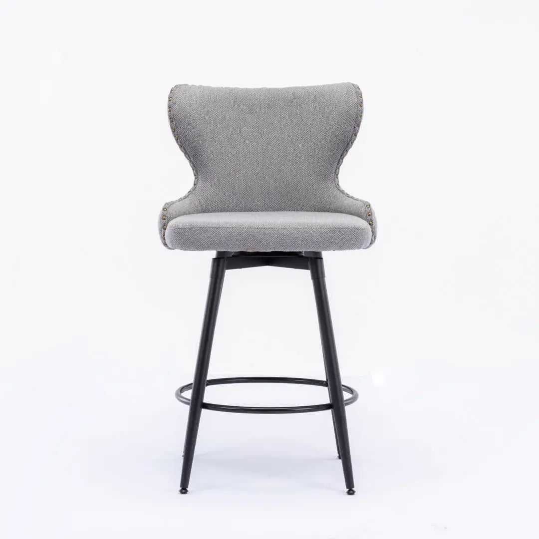 2x Swivel Bar Stools Tufted Counter Chairs with Stud Trim and Metal Base-Dark Grey Deals499