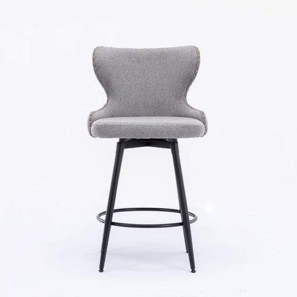 2x Swivel Bar Stools Tufted Counter Chairs with Stud Trim and Metal Base-Dark Grey Deals499