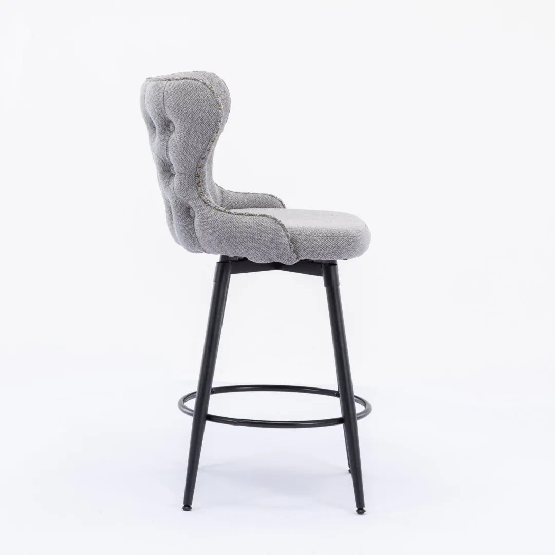 2x Swivel Bar Stools Tufted Counter Chairs with Stud Trim and Metal Base-Dark Grey Deals499