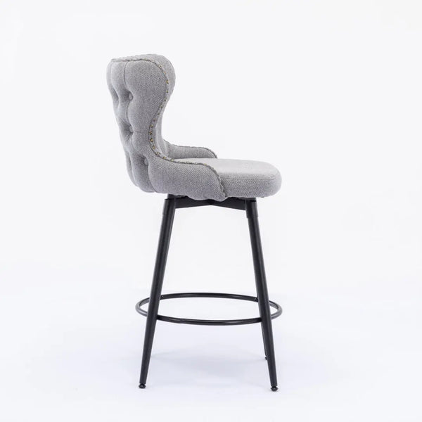 2x Swivel Bar Stools Tufted Counter Chairs with Stud Trim and Metal Base-Dark Grey Deals499
