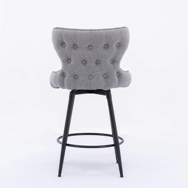 2x Swivel Bar Stools Tufted Counter Chairs with Stud Trim and Metal Base-Dark Grey Deals499
