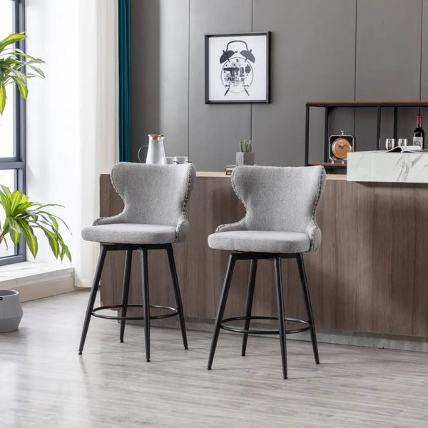 2x Swivel Bar Stools Tufted Counter Chairs with Stud Trim and Metal Base-Dark Grey Deals499