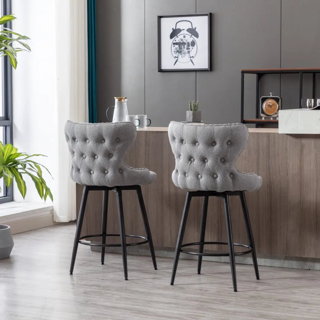 2x Swivel Bar Stools Tufted Counter Chairs with Stud Trim and Metal Base-Dark Grey Deals499