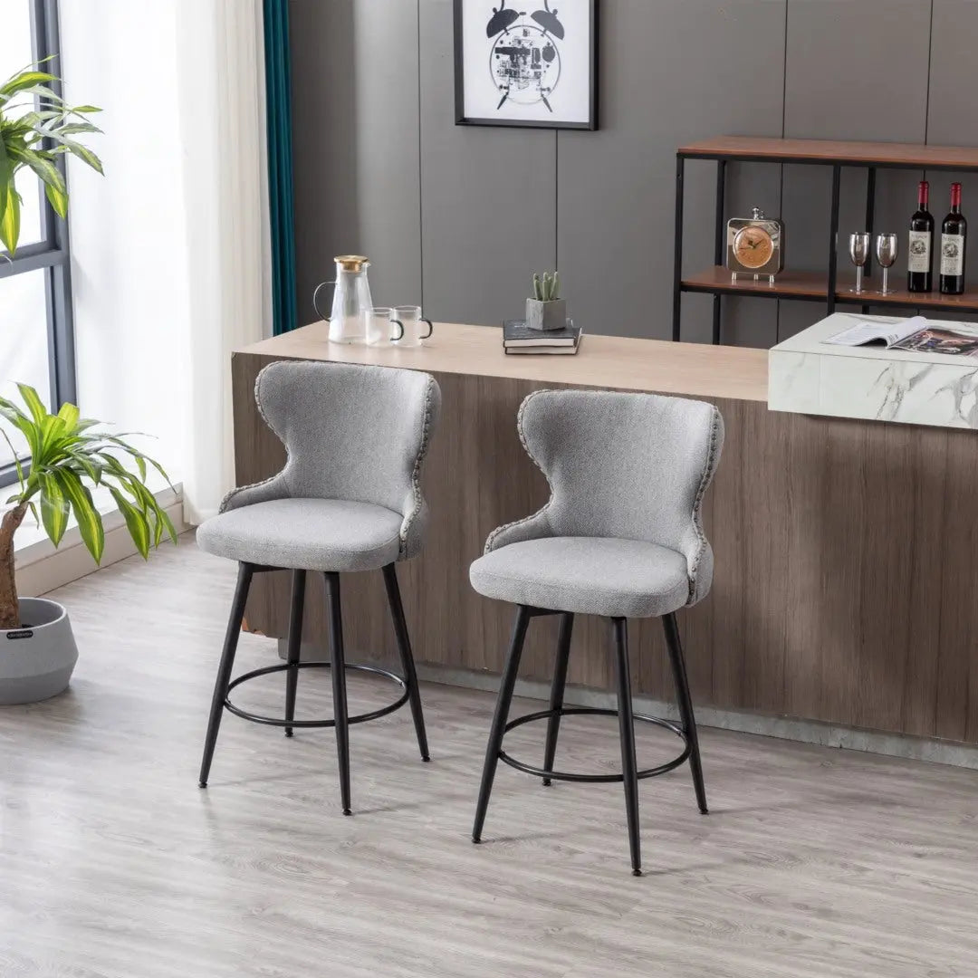 2x Swivel Bar Stools Tufted Counter Chairs with Stud Trim and Metal Base-Dark Grey Deals499