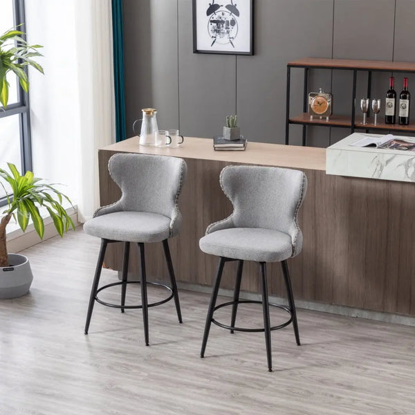 2x Swivel Bar Stools Tufted Counter Chairs with Stud Trim and Metal Base-Dark Grey Deals499