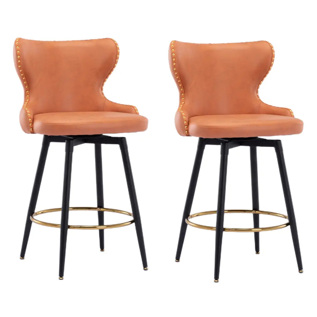 2x Swivel Bar Stools Tufted Counter Chairs with Stud Trim and Metal Base-Orange Deals499