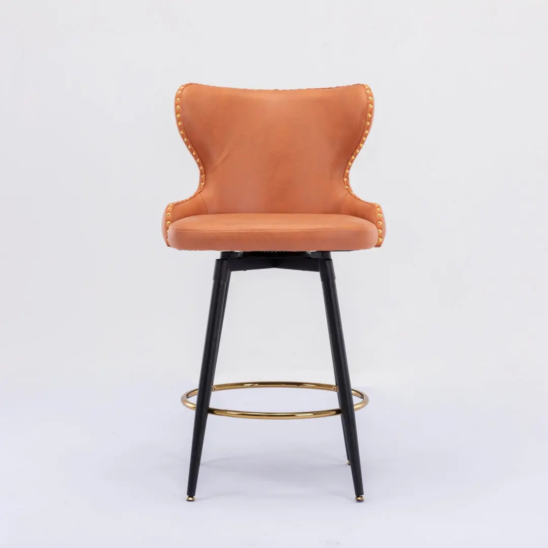 2x Swivel Bar Stools Tufted Counter Chairs with Stud Trim and Metal Base-Orange Deals499