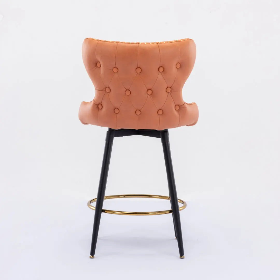 2x Swivel Bar Stools Tufted Counter Chairs with Stud Trim and Metal Base-Orange Deals499