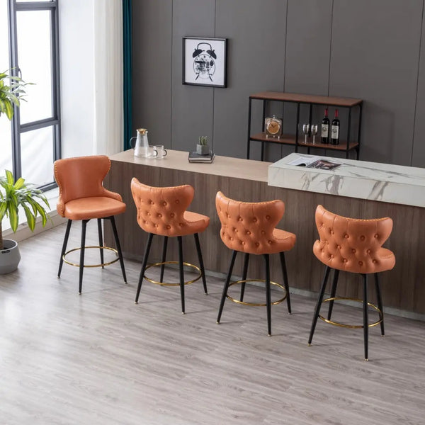 2x Swivel Bar Stools Tufted Counter Chairs with Stud Trim and Metal Base-Orange Deals499