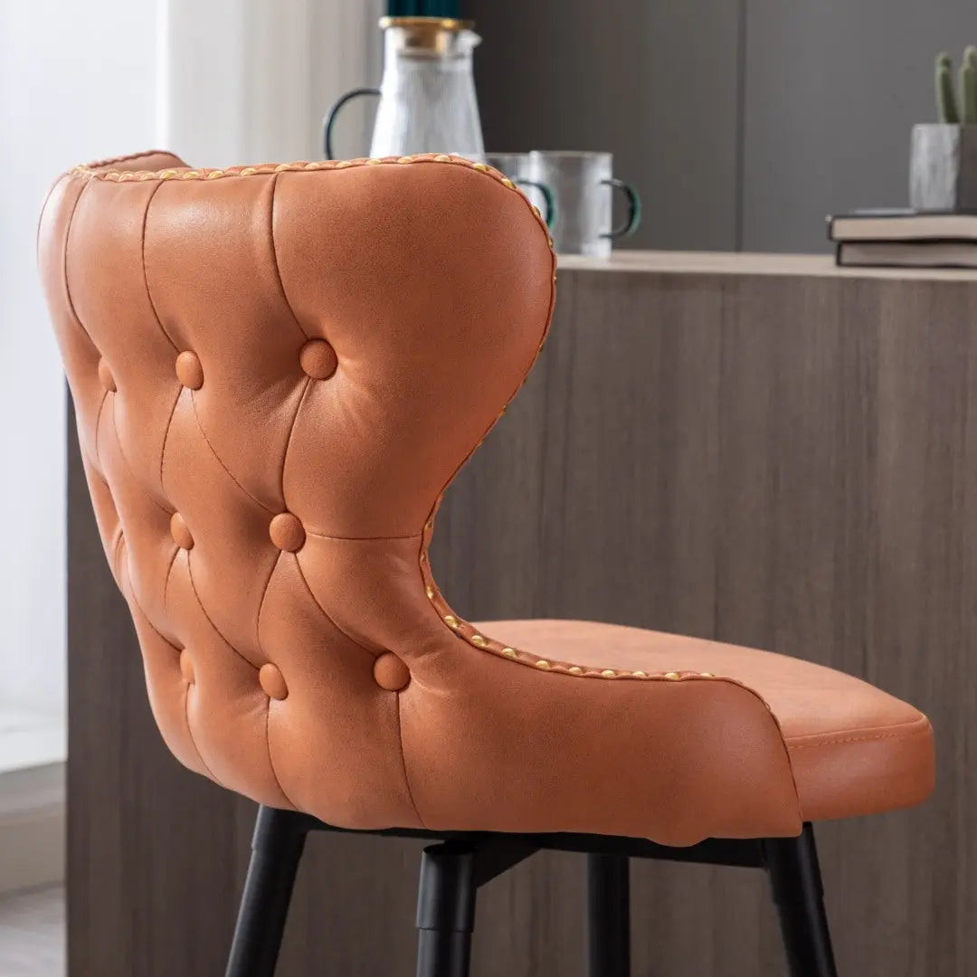 2x Swivel Bar Stools Tufted Counter Chairs with Stud Trim and Metal Base-Orange Deals499