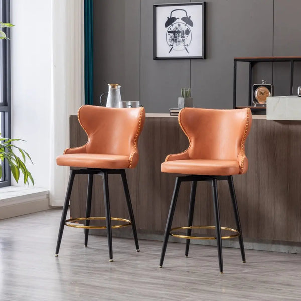 2x Swivel Bar Stools Tufted Counter Chairs with Stud Trim and Metal Base-Orange Deals499