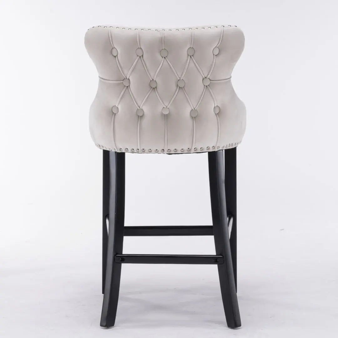 2x Velvet Upholstered Button Tufted Bar Stools with Wood Legs and Studs-Beige Deals499