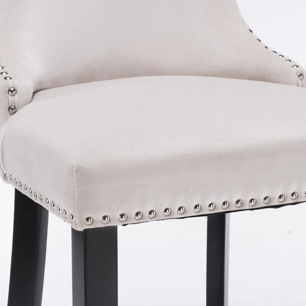 2x Velvet Upholstered Button Tufted Bar Stools with Wood Legs and Studs-Beige Deals499