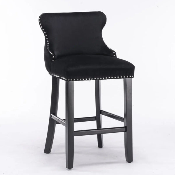 2x Velvet Upholstered Button Tufted Bar Stools with Wood Legs and Studs-Black Deals499