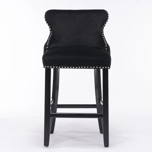 2x Velvet Upholstered Button Tufted Bar Stools with Wood Legs and Studs-Black Deals499