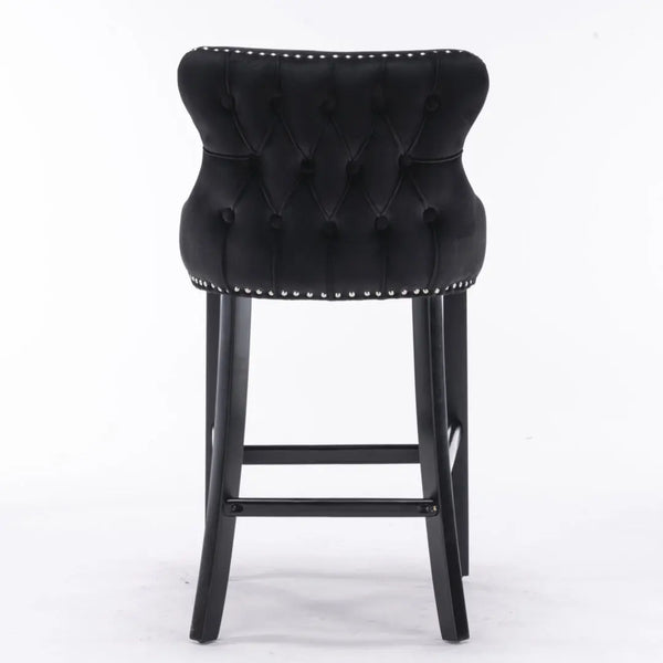 2x Velvet Upholstered Button Tufted Bar Stools with Wood Legs and Studs-Black Deals499