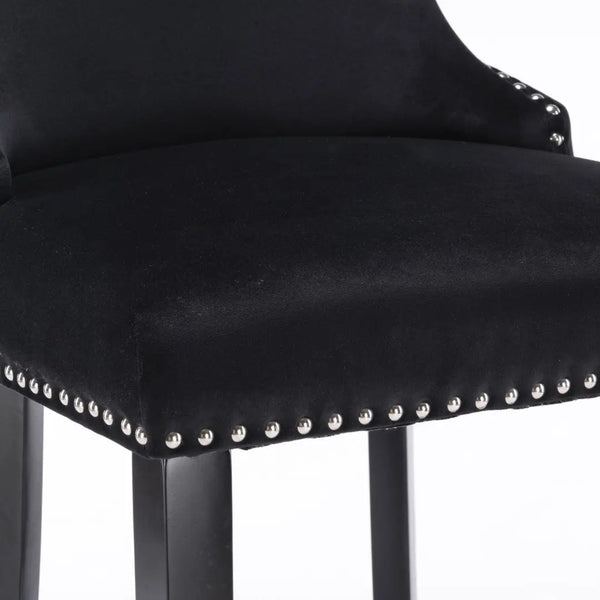 2x Velvet Upholstered Button Tufted Bar Stools with Wood Legs and Studs-Black Deals499
