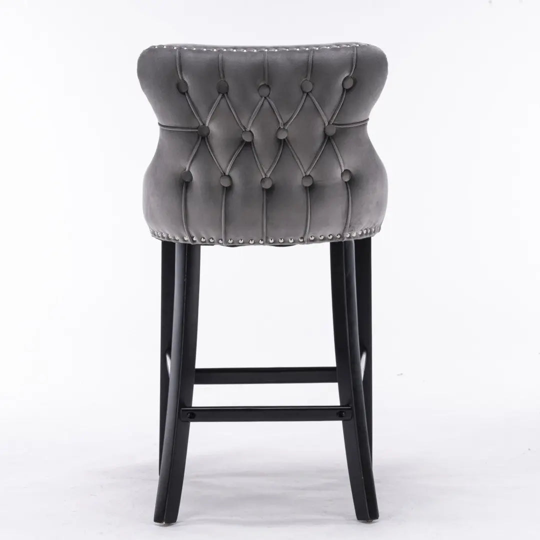 2x Velvet Upholstered Button Tufted Bar Stools with Wood Legs and Studs-Grey Deals499