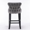 2x Velvet Upholstered Button Tufted Bar Stools with Wood Legs and Studs-Grey Deals499