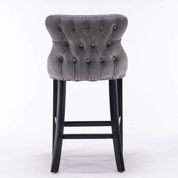 2x Velvet Upholstered Button Tufted Bar Stools with Wood Legs and Studs-Grey Deals499