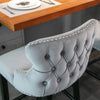 2x Velvet Upholstered Button Tufted Bar Stools with Wood Legs and Studs-Grey Deals499