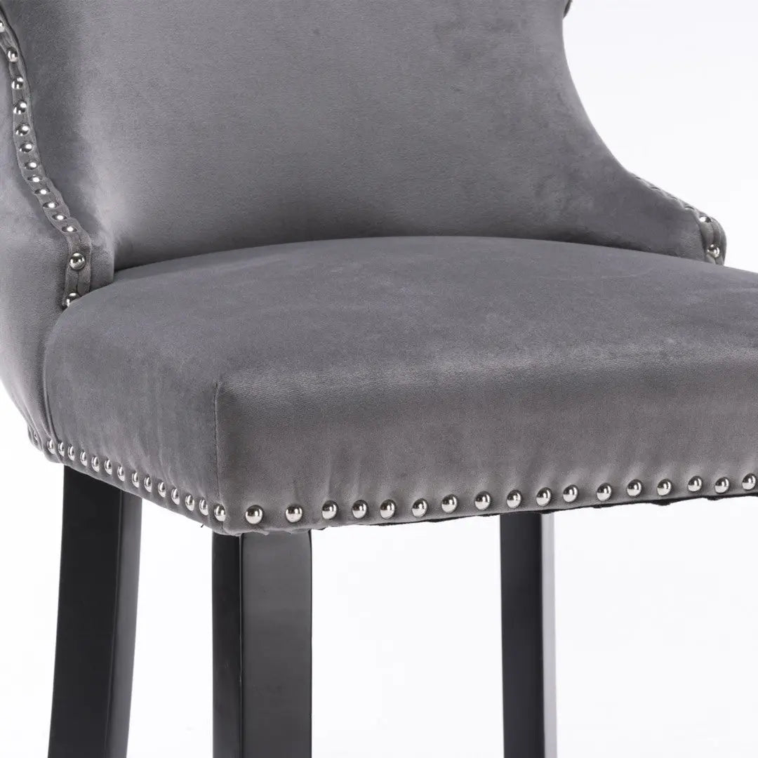 2x Velvet Upholstered Button Tufted Bar Stools with Wood Legs and Studs-Grey Deals499
