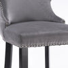 2x Velvet Upholstered Button Tufted Bar Stools with Wood Legs and Studs-Grey Deals499