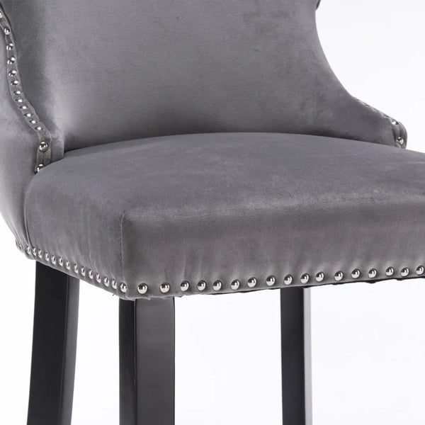 2x Velvet Upholstered Button Tufted Bar Stools with Wood Legs and Studs-Grey Deals499