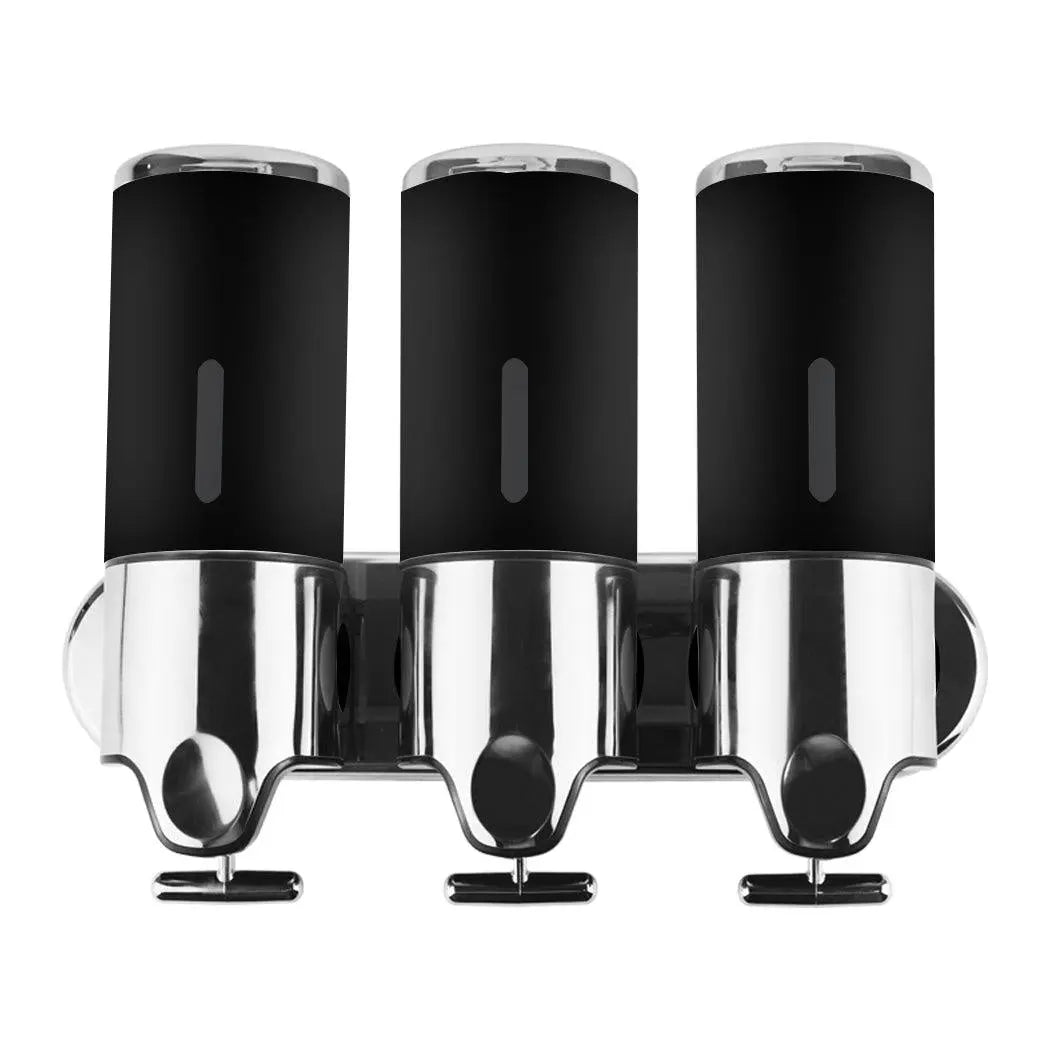 3 Bottles Bathroom Shower Soap Shampoo Gel Dispenser Pump Wall 1500ml Black Deals499