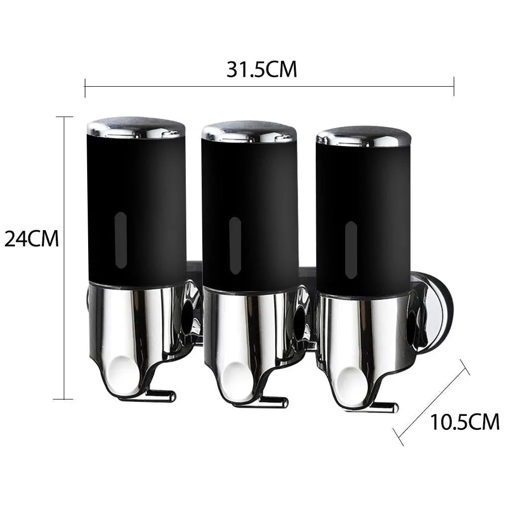 3 Bottles Bathroom Shower Soap Shampoo Gel Dispenser Pump Wall 1500ml Black Deals499