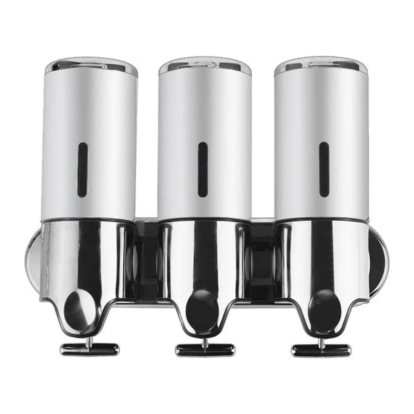 3 Bottles Bathroom Shower Soap Shampoo Gel Dispenser Pump Wall 1500ml Silver Deals499