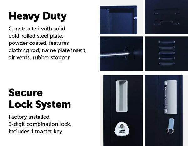 3-Digit Combination Lock 2-Door Vertical Locker for Office Gym Shed School Home Storage Black Deals499