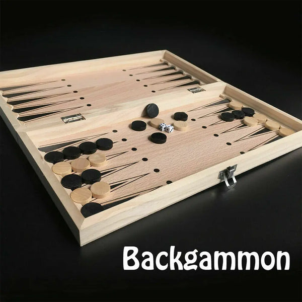 3 IN 1 Wooden Chess Set Folding Chessboard Wood Pieces Draughts Backgammon Toy Deals499