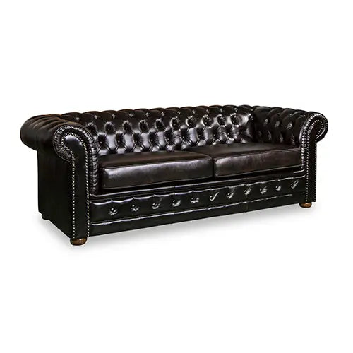 3 Seater Genuine Leather Upholstery Deep Quilting Pocket Spring Button Studding Sofa Lounge Set for Living Room Couch In Brown Colour Deals499