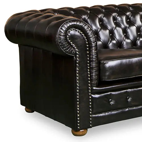 3 Seater Genuine Leather Upholstery Deep Quilting Pocket Spring Button Studding Sofa Lounge Set for Living Room Couch In Brown Colour Deals499
