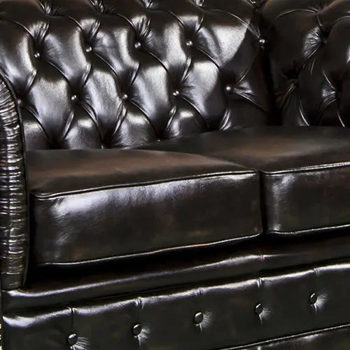 3 Seater Genuine Leather Upholstery Deep Quilting Pocket Spring Button Studding Sofa Lounge Set for Living Room Couch In Brown Colour Deals499