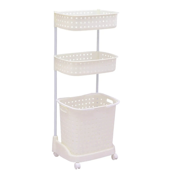 3 Tier Bathroom Laundry Clothes Baskets Bin Hamper Mobile Rack Removable Shelf Deals499