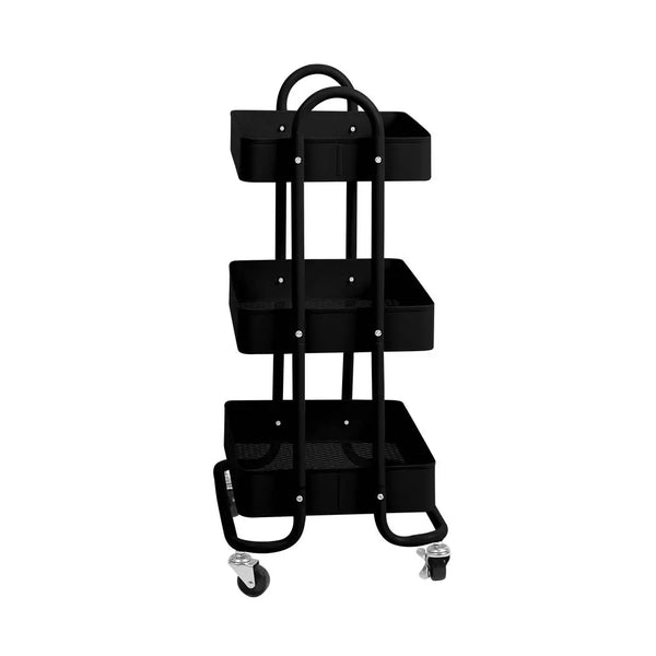 3 Tiers Kitchen Trolley Cart Steel Storage Rack Shelf Organiser Wheels Black Deals499